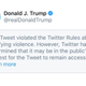 Illustration for article titled Twitter flags incendiary Trump tweet for glorifying violence